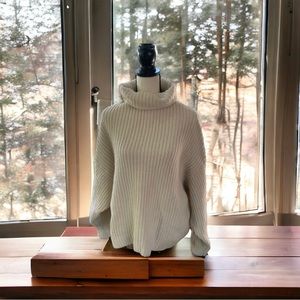 Free People Oversized Cream Cable Knit Cowl Neck Sweater Small